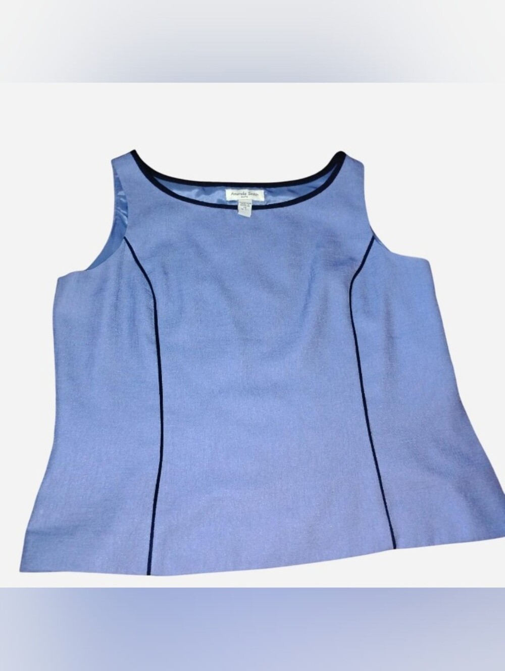 Amanda Smith Suits Blue Sleeveless Boat Neck Shell Top Blouse Size 16 Lined Vint